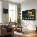 Indoor HDTV Satellite Antenna shown in use in a modern living room