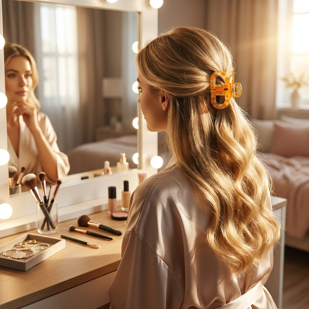 Magnetic hair clip holding styled hair