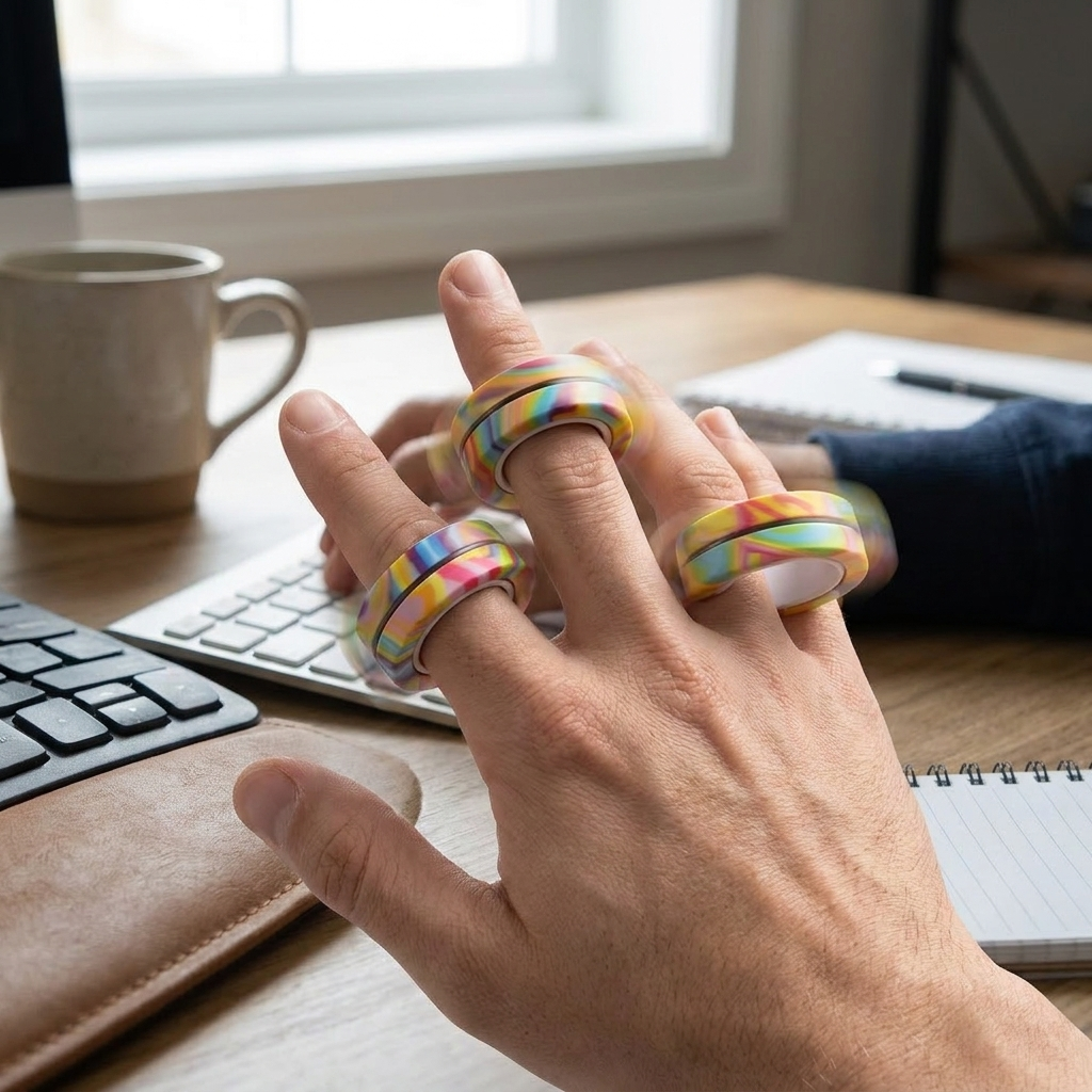 Magnetic fidget ring spinner worn on fingers