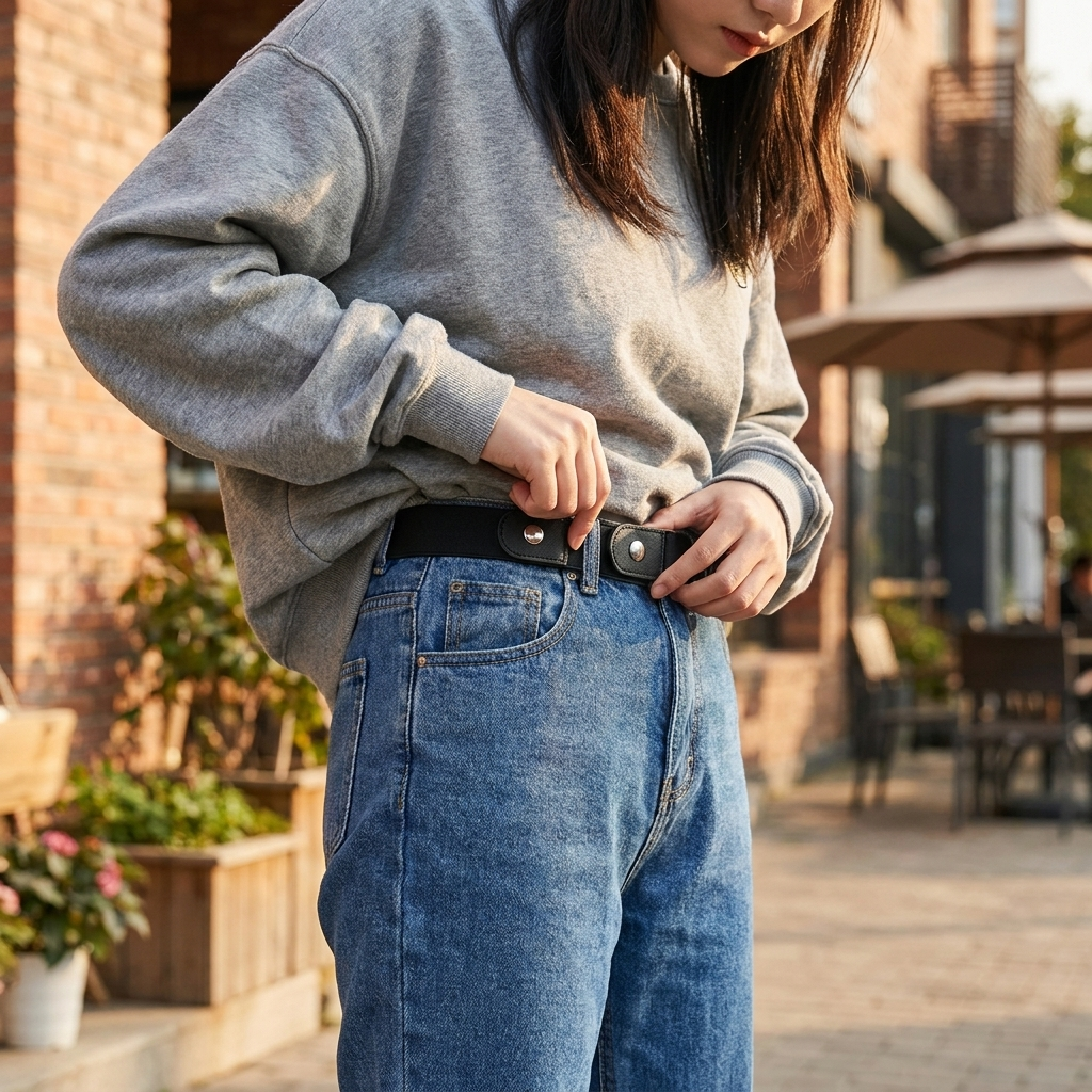 Elastic seamless belt worn with jeans - lifestyle
