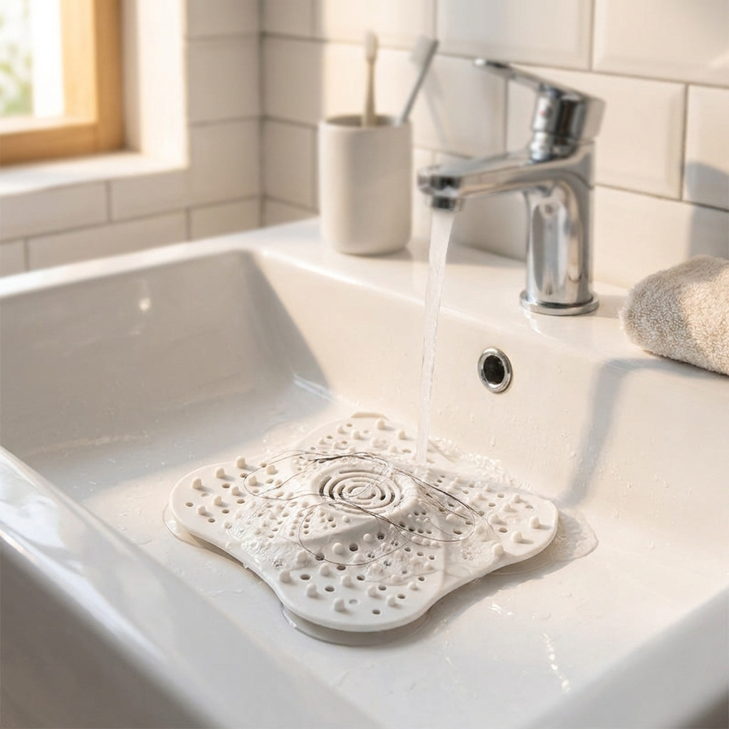 Anti-clog sink hair filter in use - lifestyle