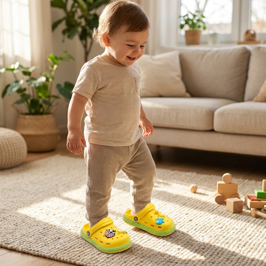 Kids cartoon slippers worn - lifestyle