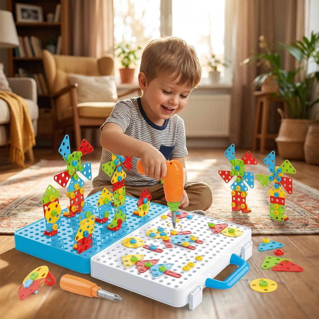 Kids take-apart puzzle toolbox in play - lifestyle