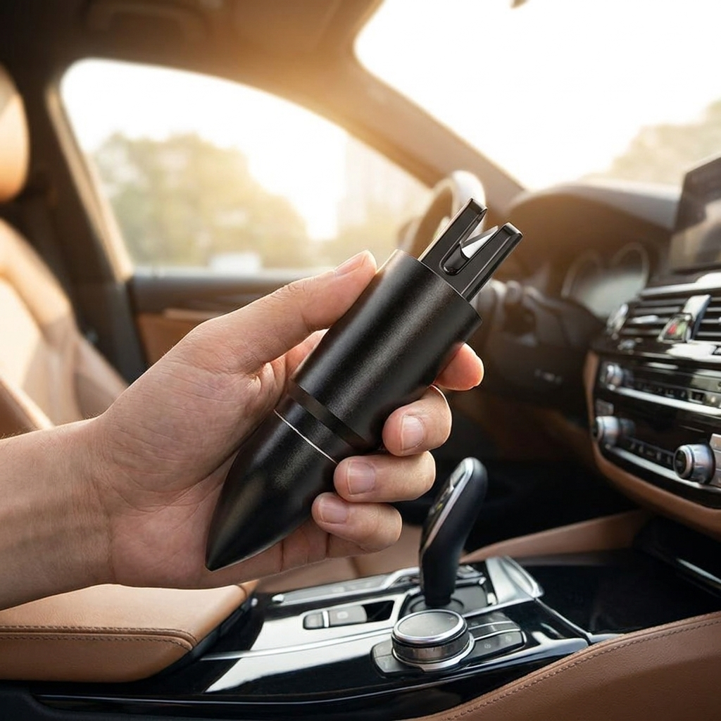Car emergency window breaker in use - lifestyle