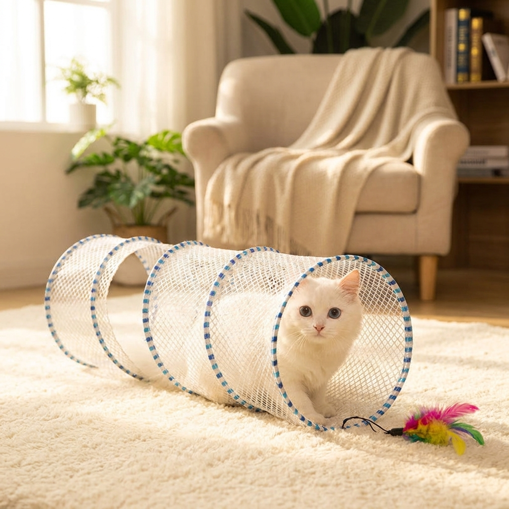 Foldable cat tunnel toy in use - lifestyle