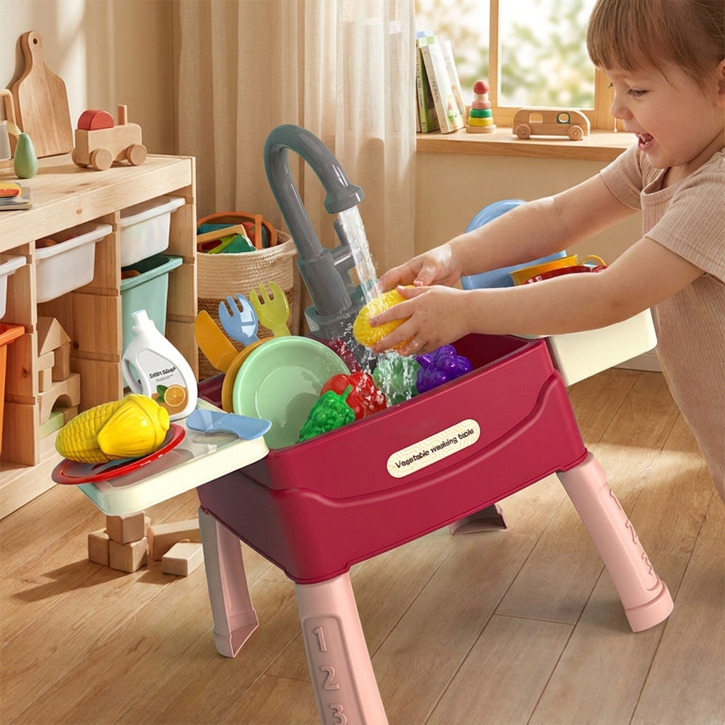 Toy dishwasher play kitchen in use - lifestyle