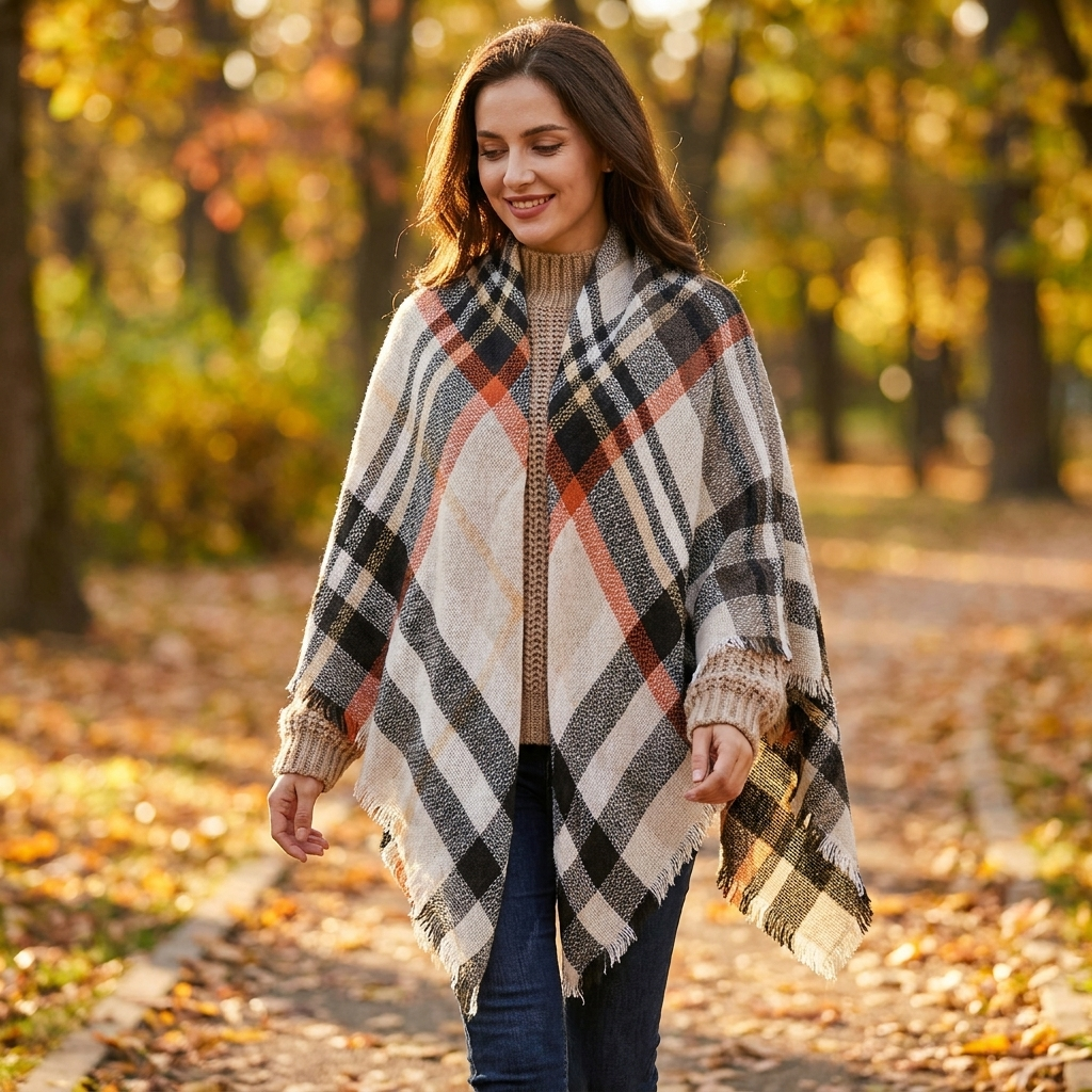 Warm fashionable shawl worn - lifestyle