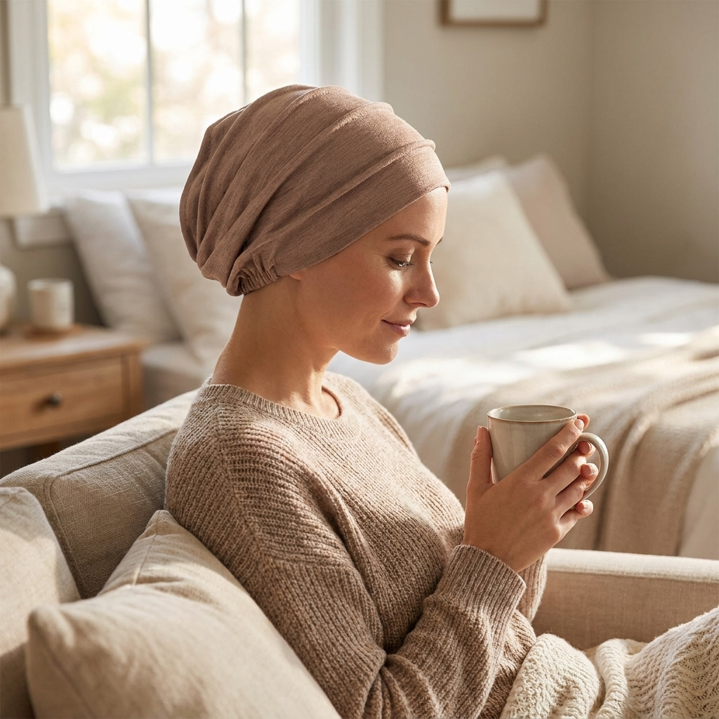Soft sleep cap worn - lifestyle