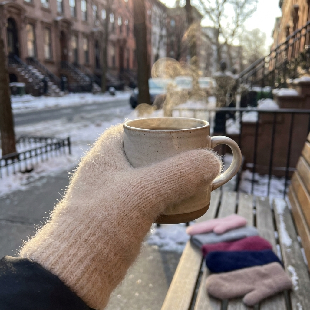 Knitted thermal gloves worn - lifestyle