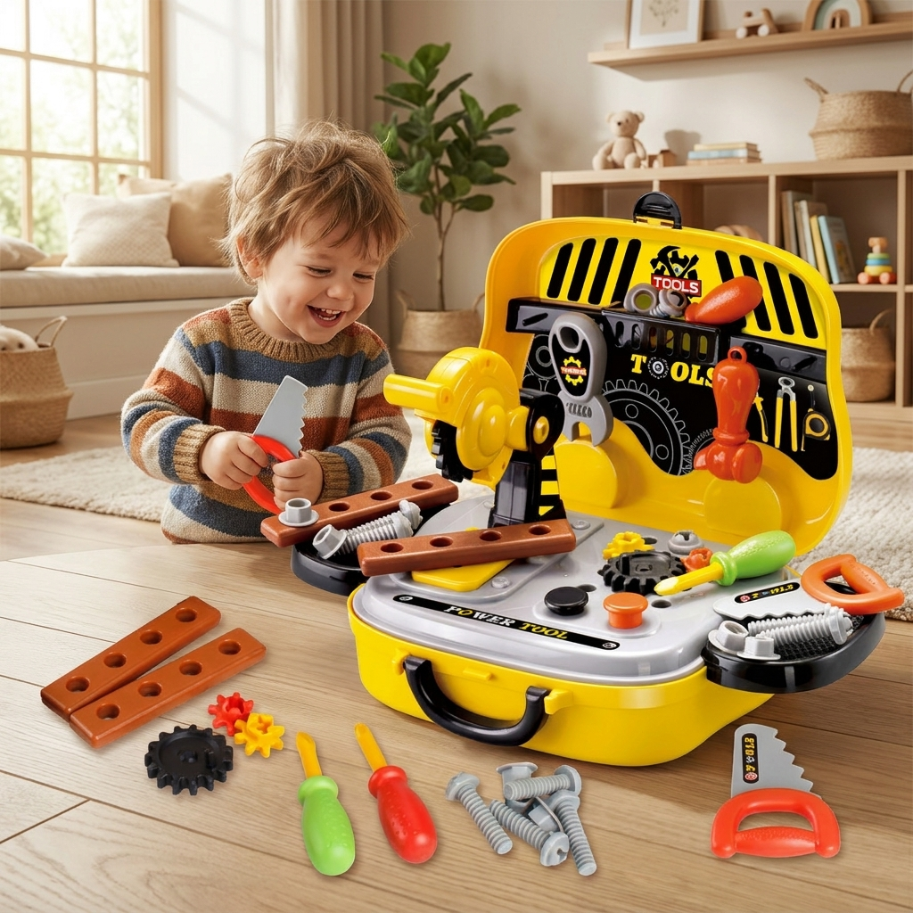 Children's Kitchen Play House Portable Suitcase Toy Set shown in use in a playroom