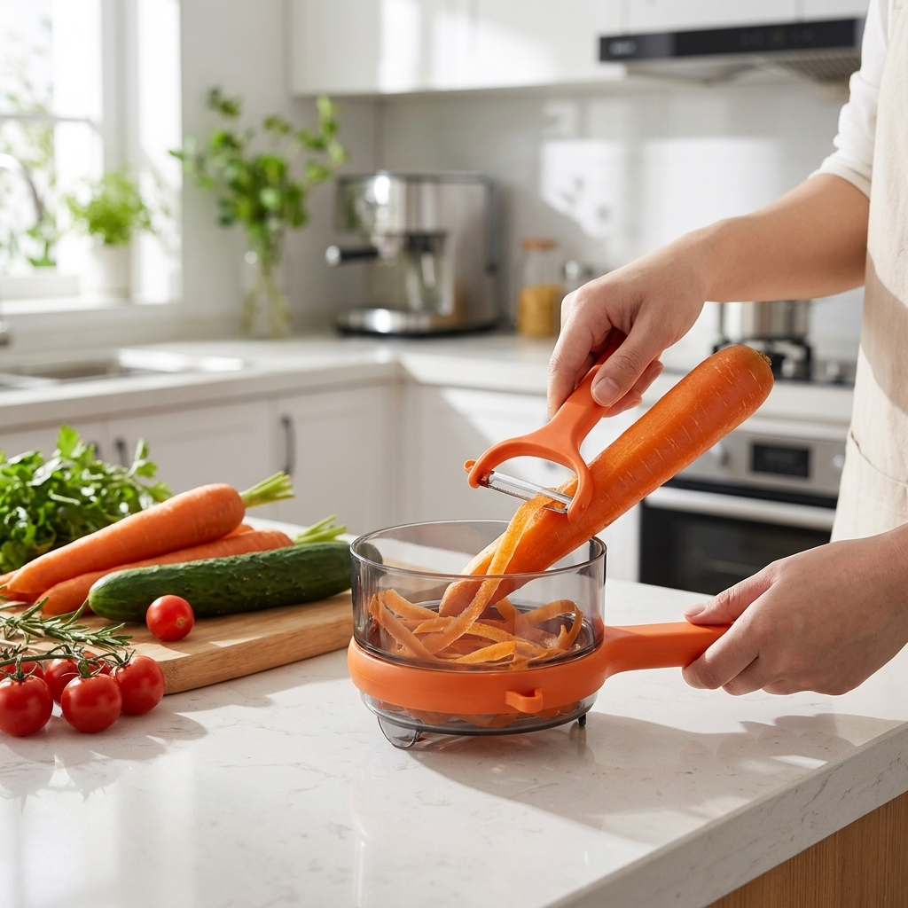 Kitchen peeler in use, lifestyle