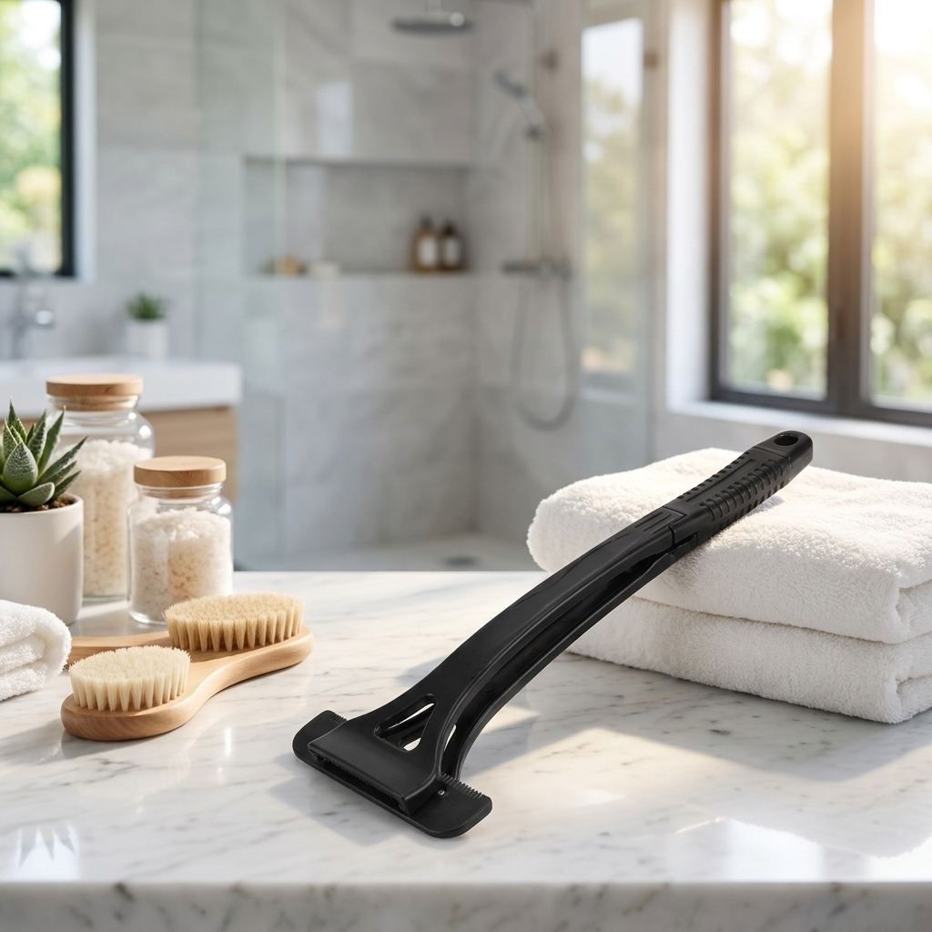 Body scraper in bathroom, lifestyle