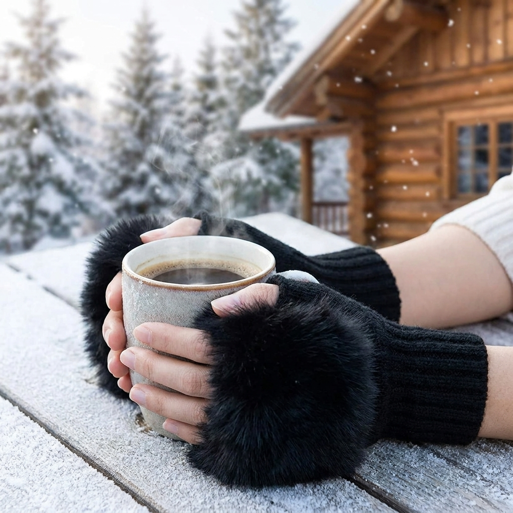 Wool gloves worn, lifestyle