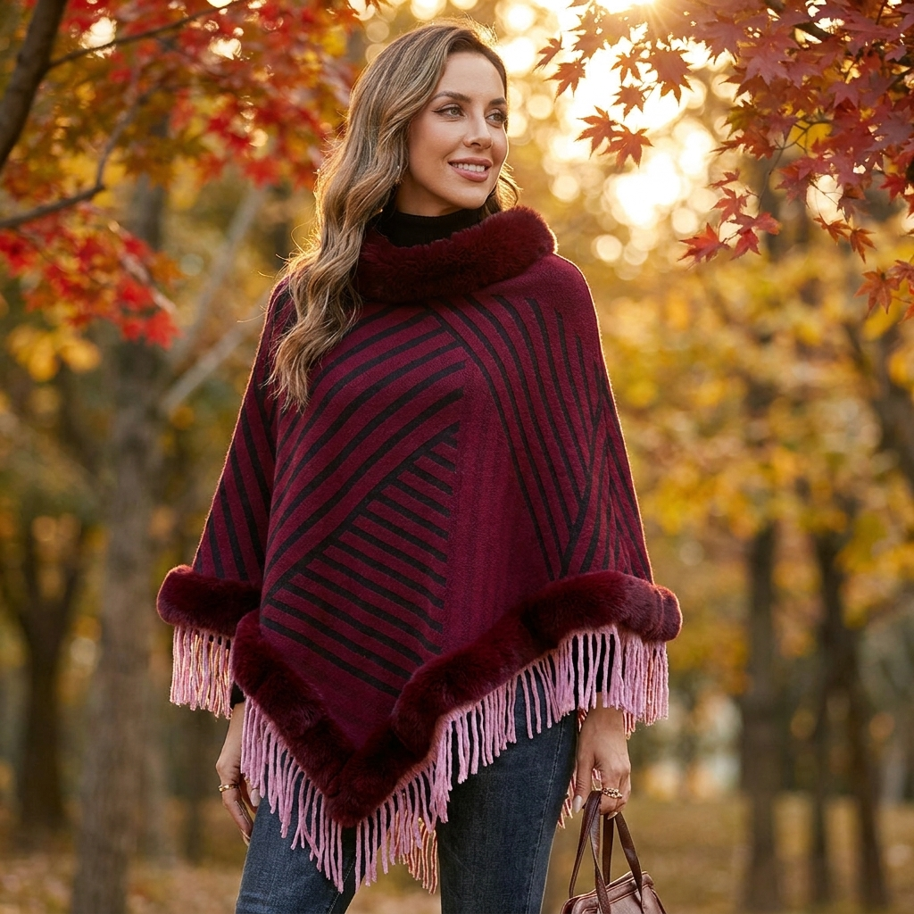 Knitted cape worn, lifestyle