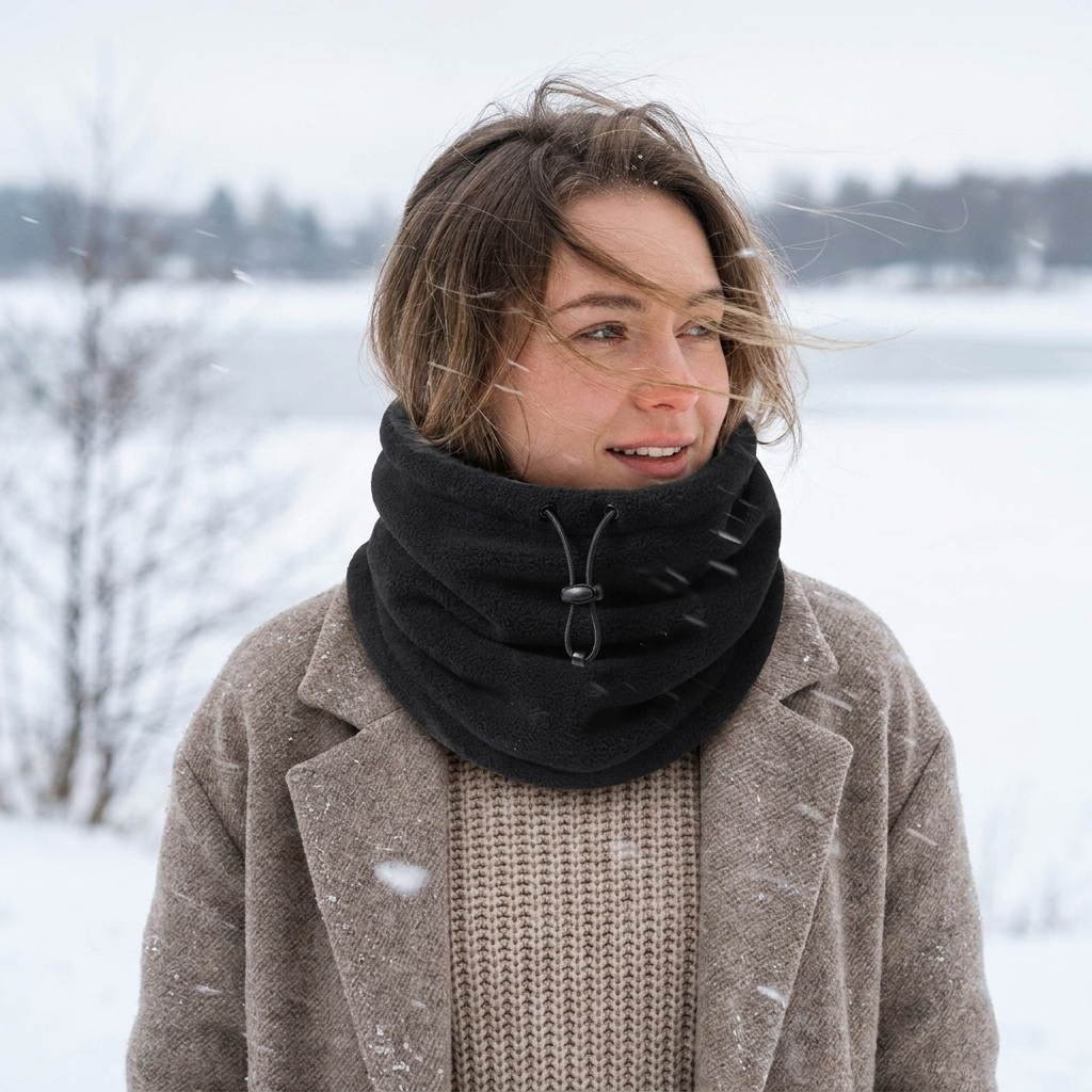 Fleece scarf worn, lifestyle