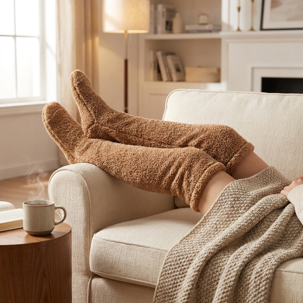 Fuzzy socks worn, lifestyle
