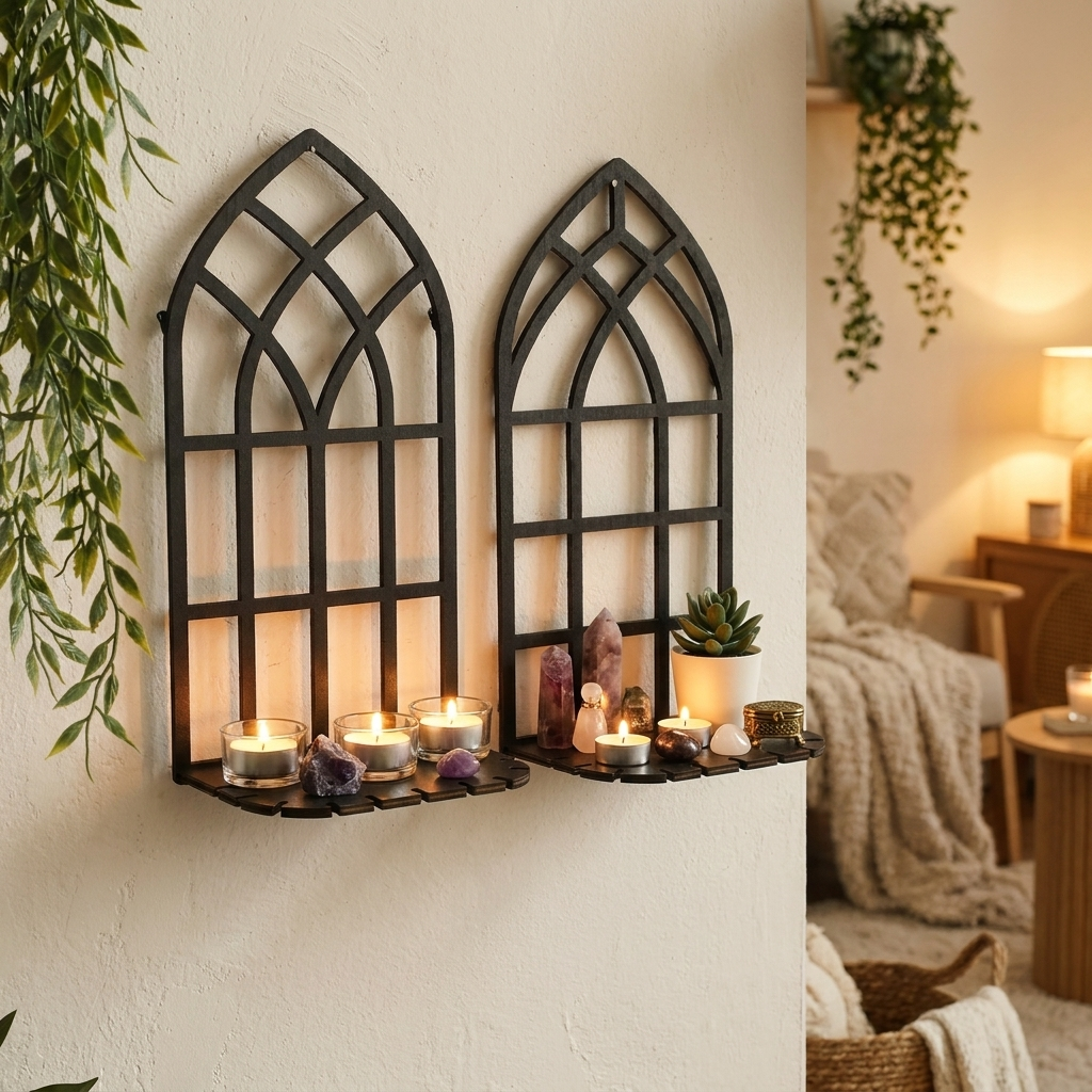 Candlestick wall rack with candles, lifestyle