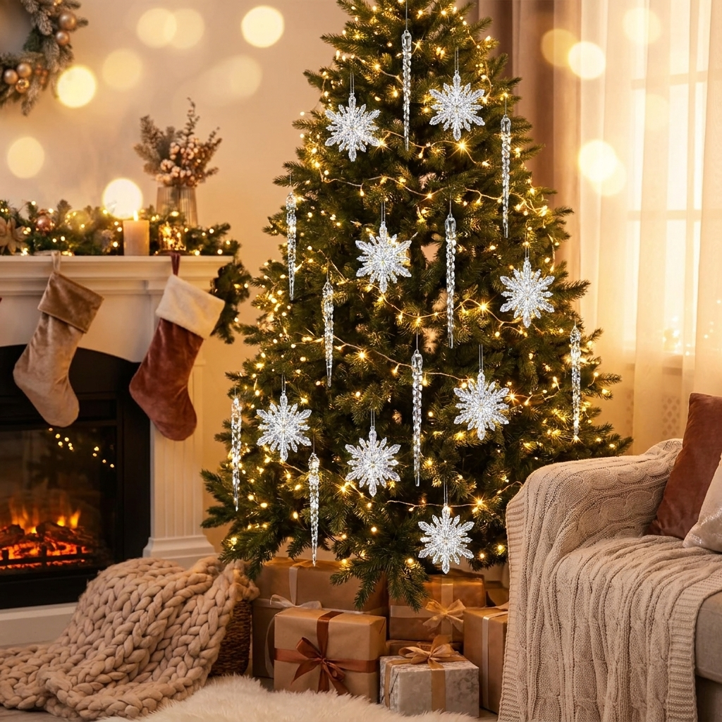 Christmas crystals on tree, lifestyle
