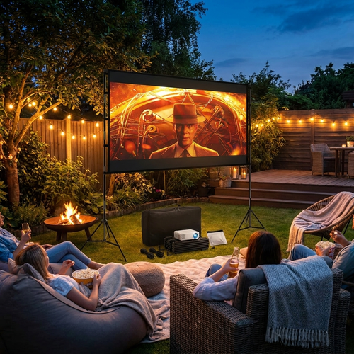 Projector screen backyard, lifestyle