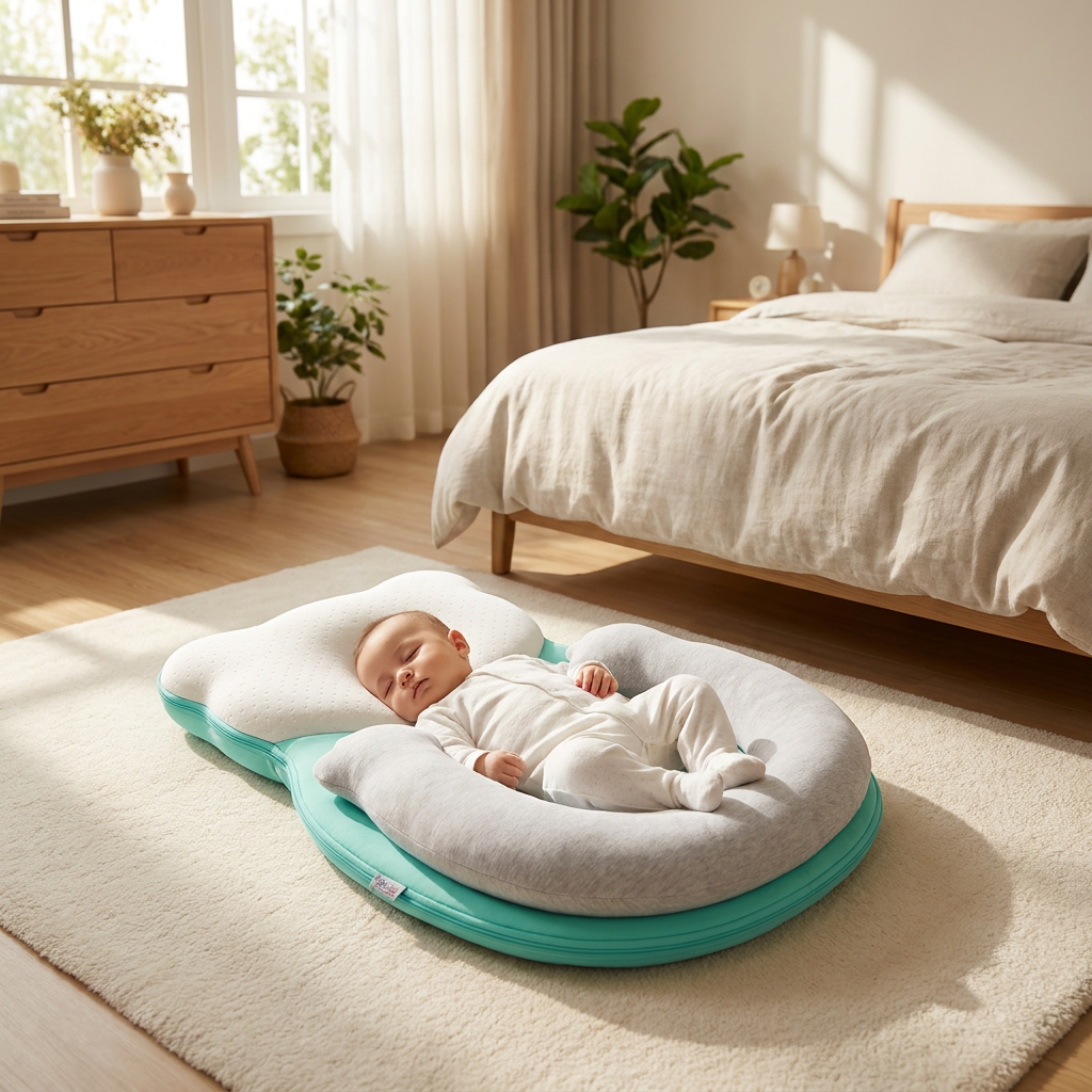 Baby travel crib in bedroom, lifestyle