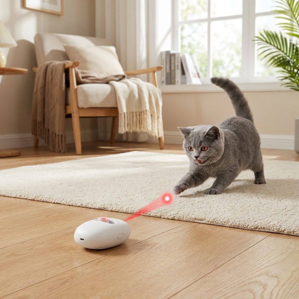 Cat laser toy with cat, lifestyle
