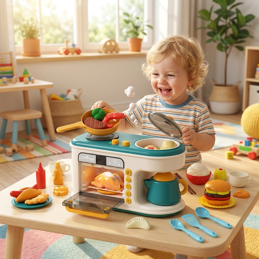 Play kitchen toy played by child, lifestyle