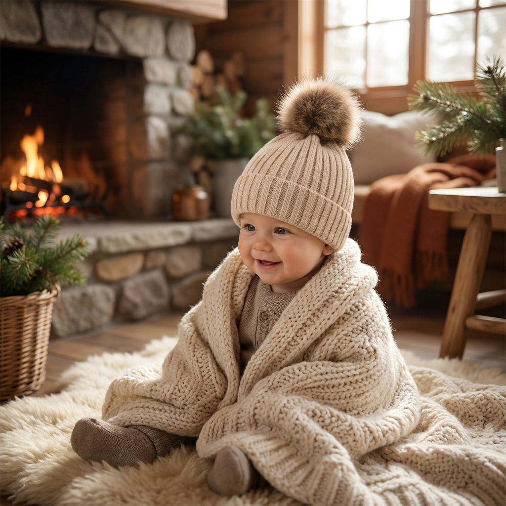 Baby woolen cap worn by baby, lifestyle