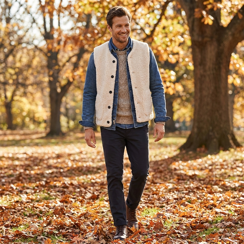 Wool waistcoat worn outdoors, lifestyle