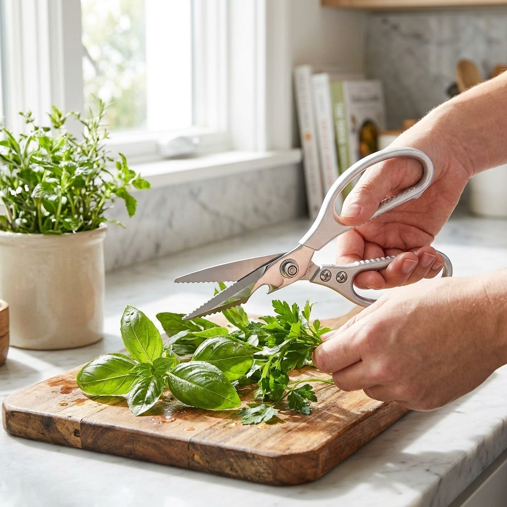 Kitchen scissors in use, lifestyle