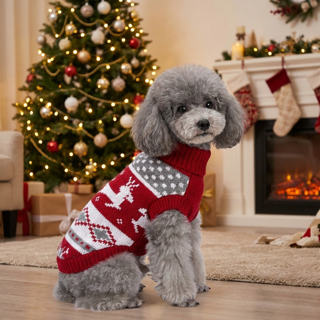Dog Christmas sweater worn, lifestyle