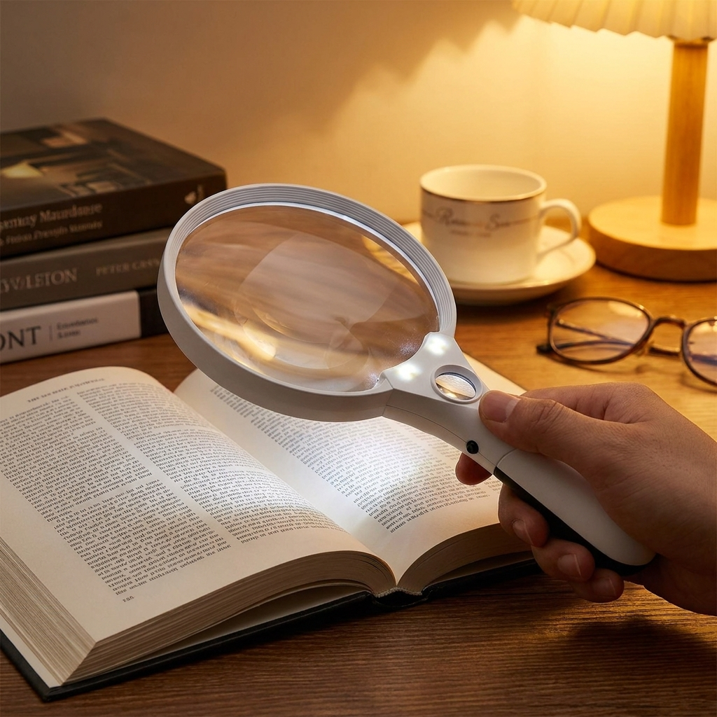 Magnifying glass in use, lifestyle