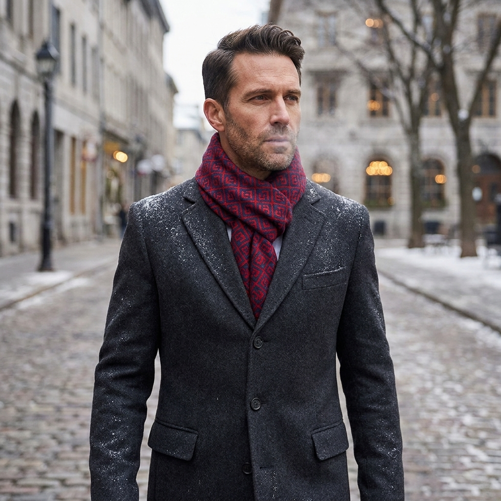 Men's scarf worn, lifestyle