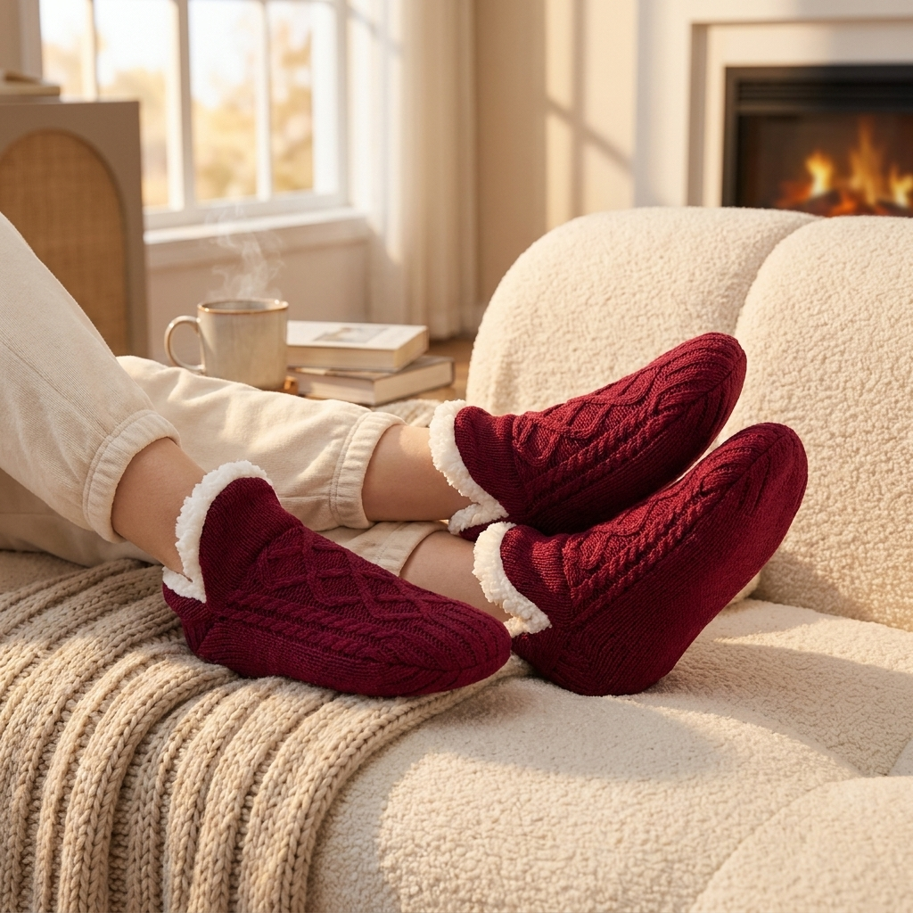 Slipper socks worn, lifestyle