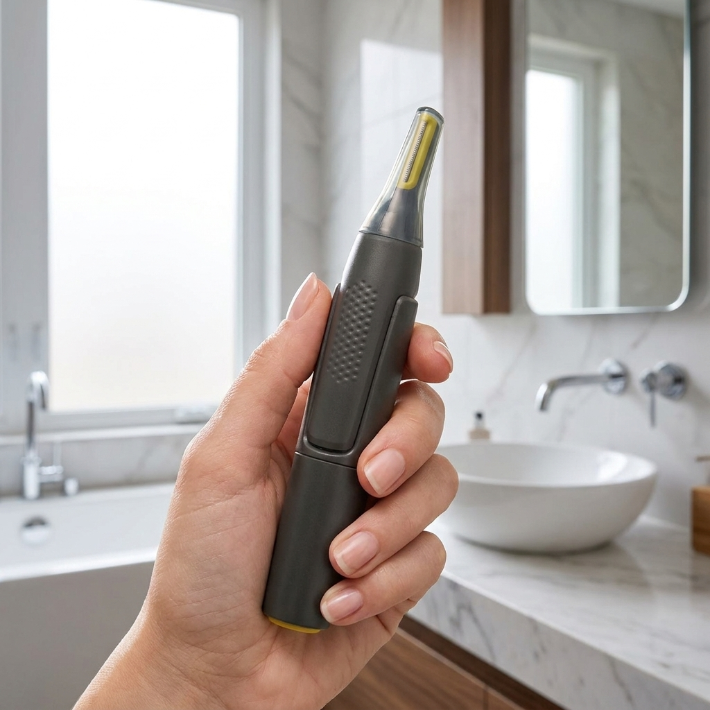 Nose ear trimmer in use, lifestyle