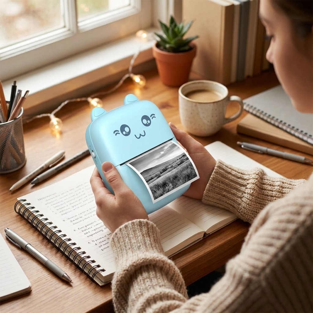 Mini printer in use, lifestyle