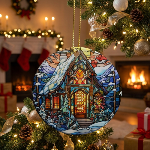 Christmas pendant on tree, lifestyle