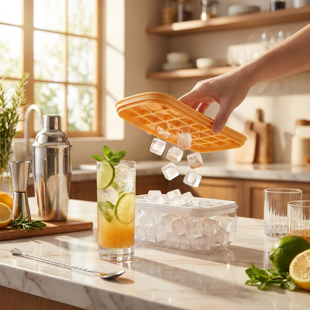 Ice cube tray in use, lifestyle