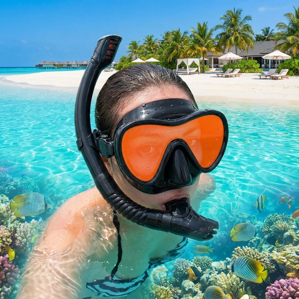 Snorkel mask worn, lifestyle