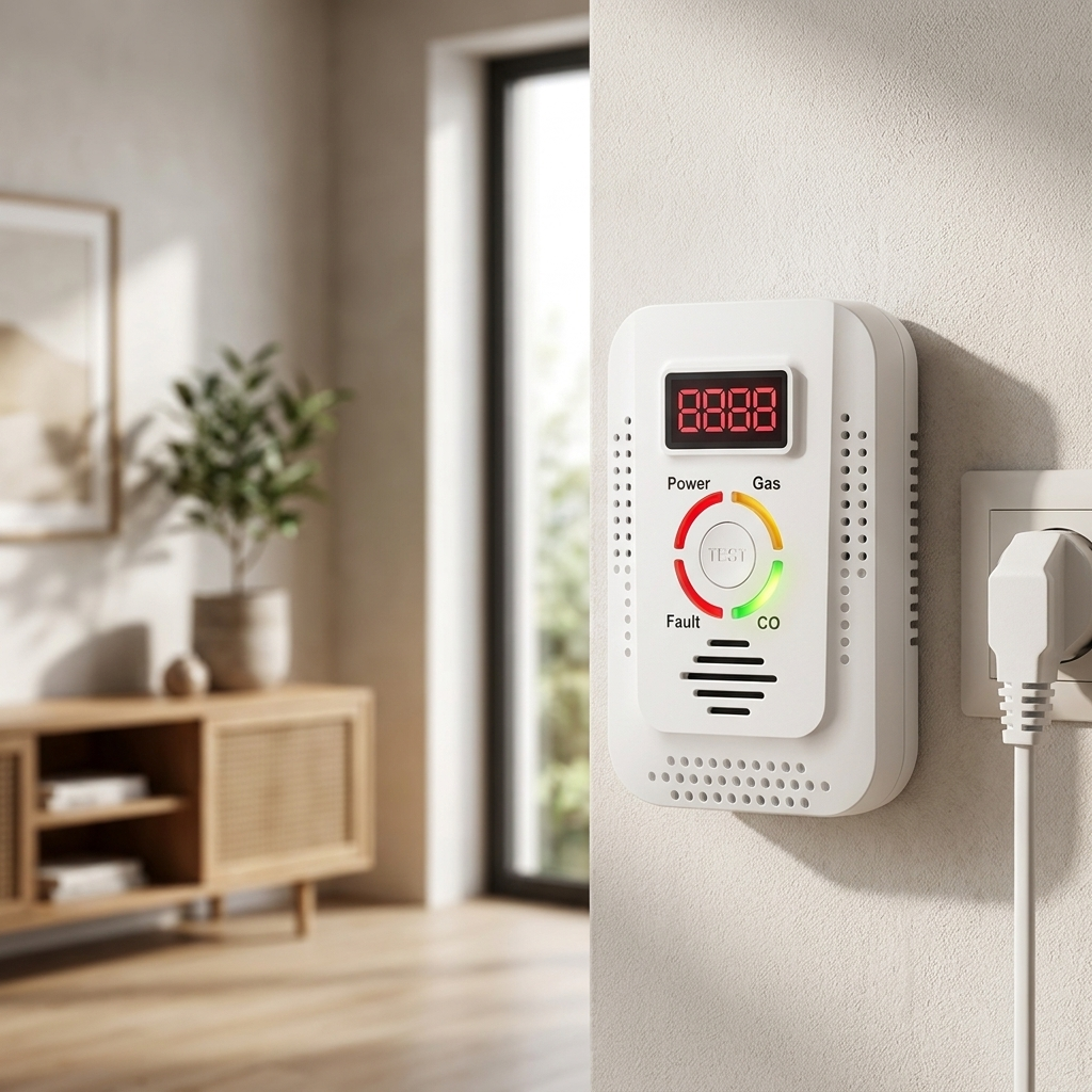 CO alarm on wall, lifestyle