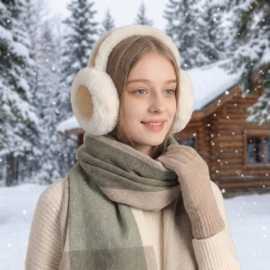 Earmuff scarf gloves set worn, lifestyle
