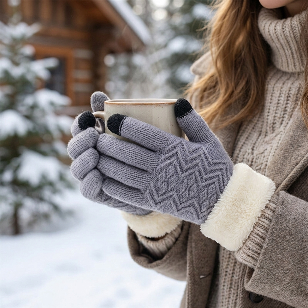 Knitted gloves worn, lifestyle