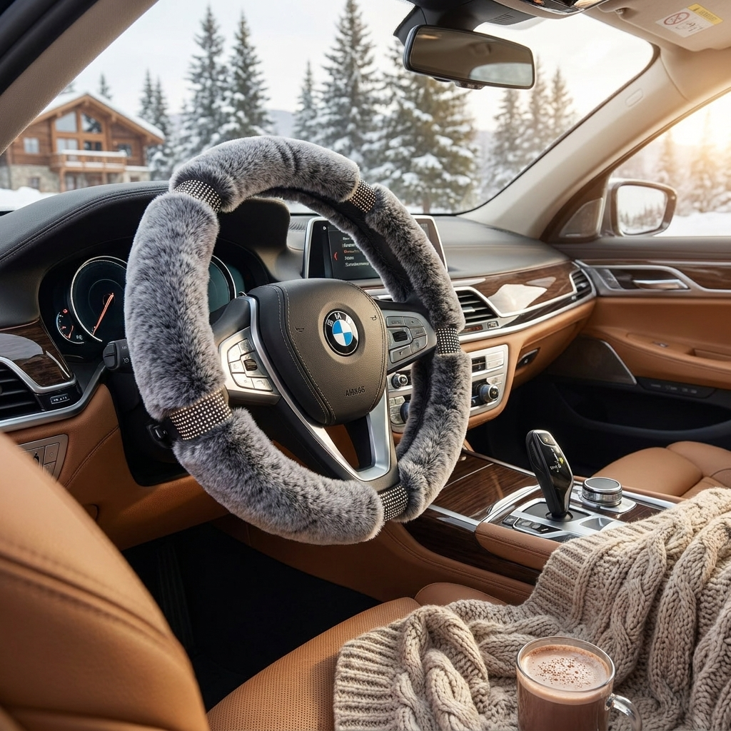 Steering wheel cover installed, lifestyle