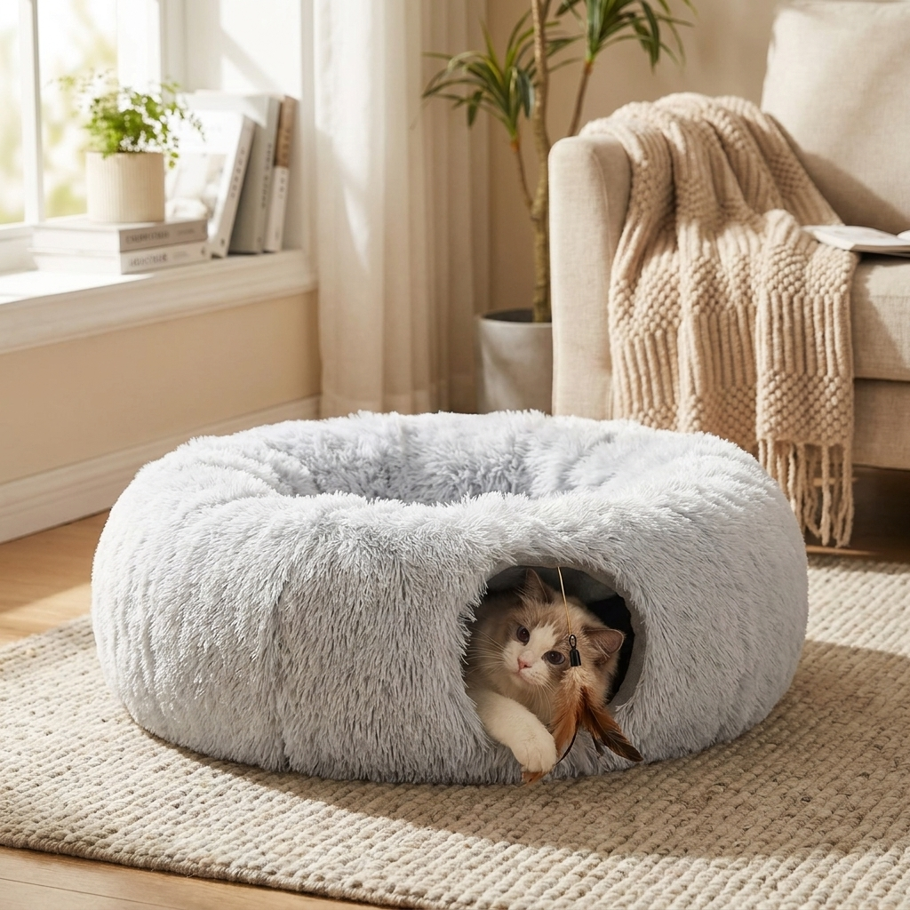 Cat tunnel with cat, lifestyle