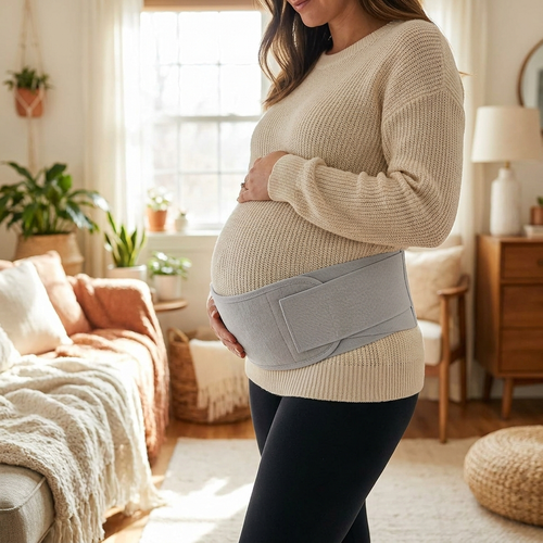 Maternity support belt worn, lifestyle